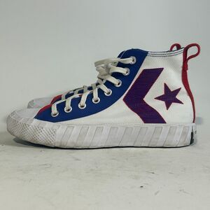 Converse Womens 8.5 UNT1TL3D High Top White/Rush Blue-University Red